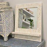 Bone Inlay Square Mirror With Ledge : Floral : White