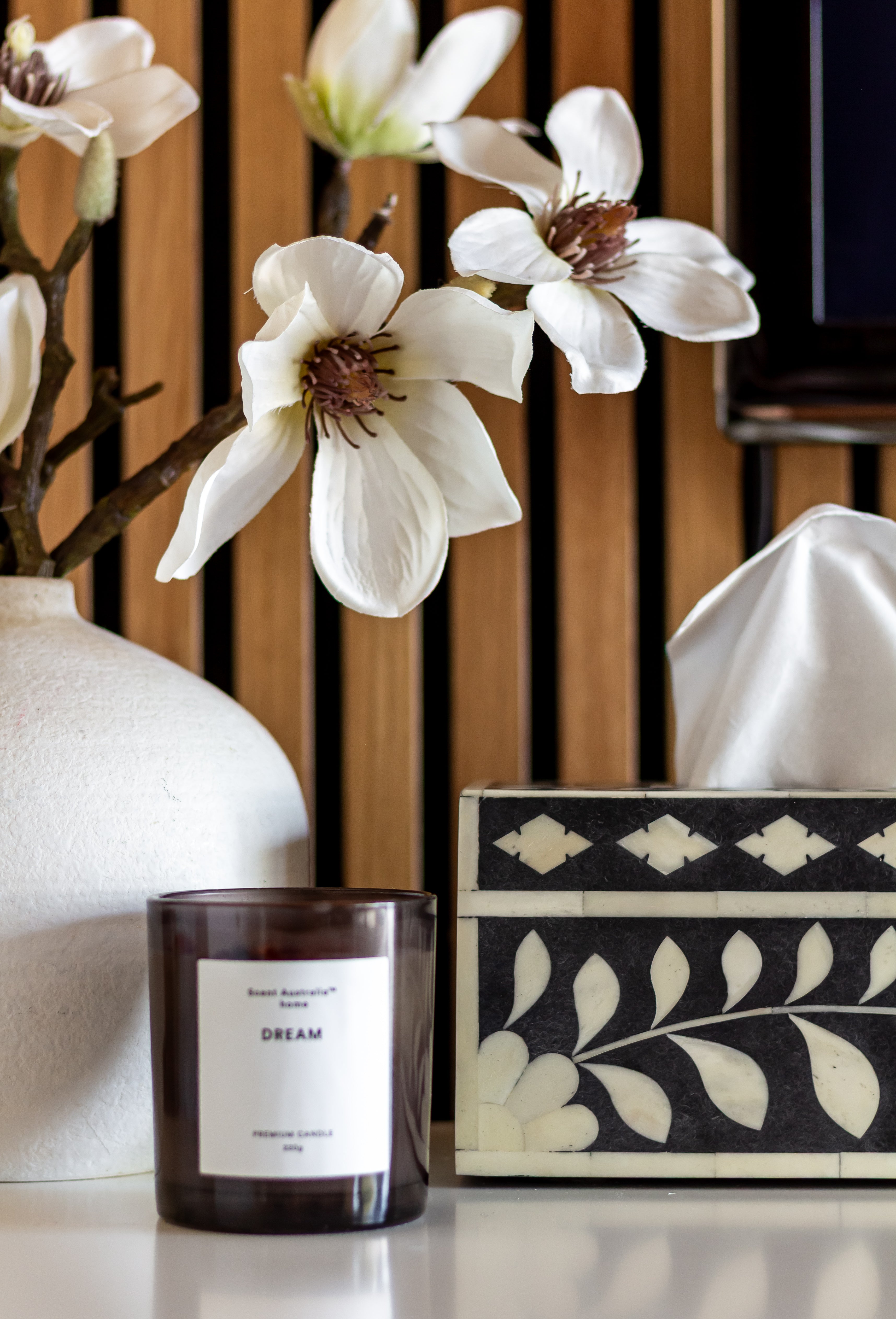 Bone Inlay Tissue Holder : Floral : Black