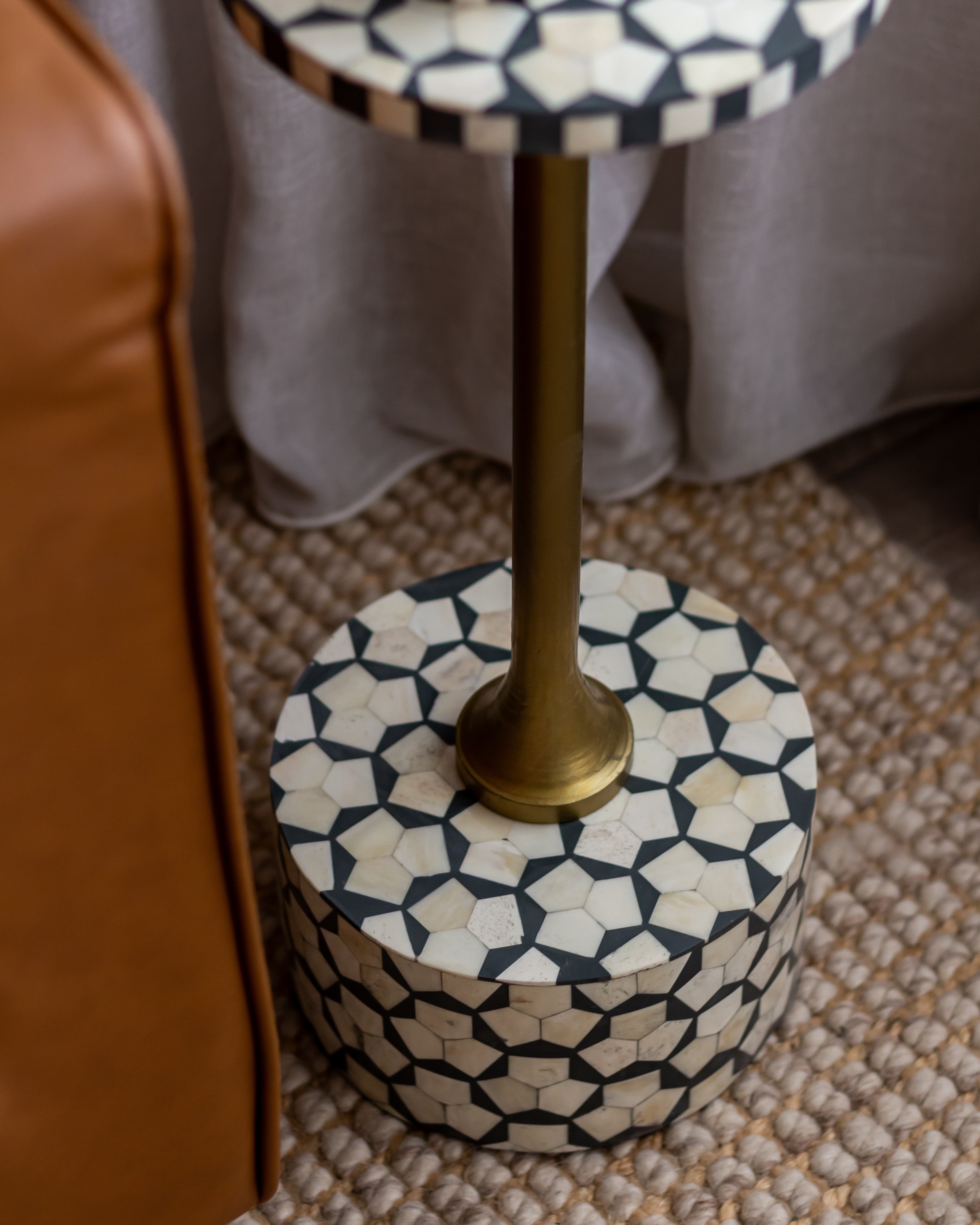 Bone Inlay Accent Table : Tri Square : Grey