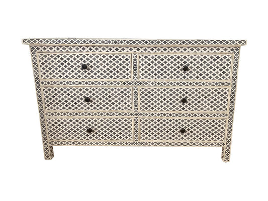 Dyed Bone Inlay 6 Drawer Chest : Moroccan : Grey