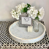 Bone Inlay Round Tray : Scallop : Soft Blue