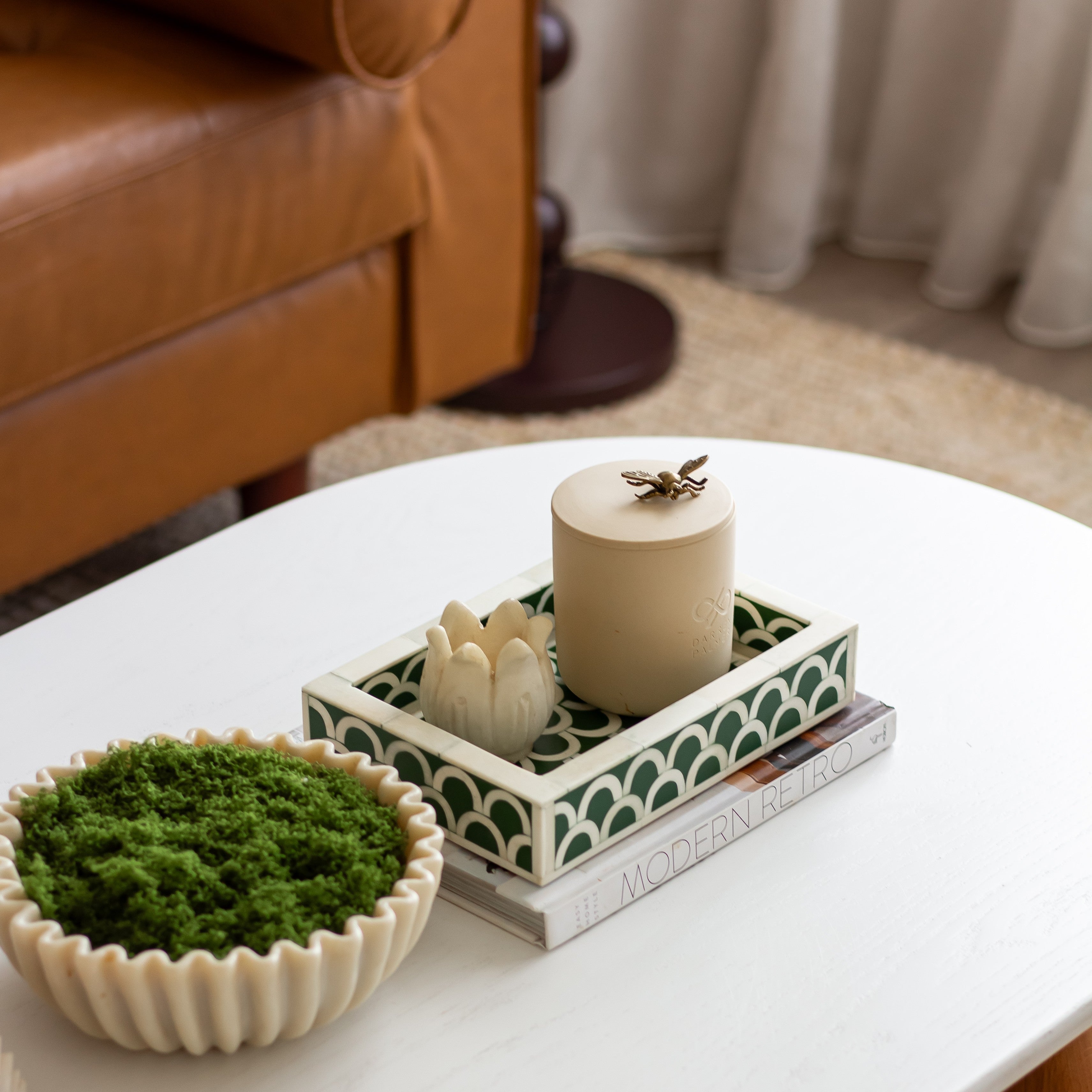 Bone Inlay Mini Tray : Scallop : Sage Green