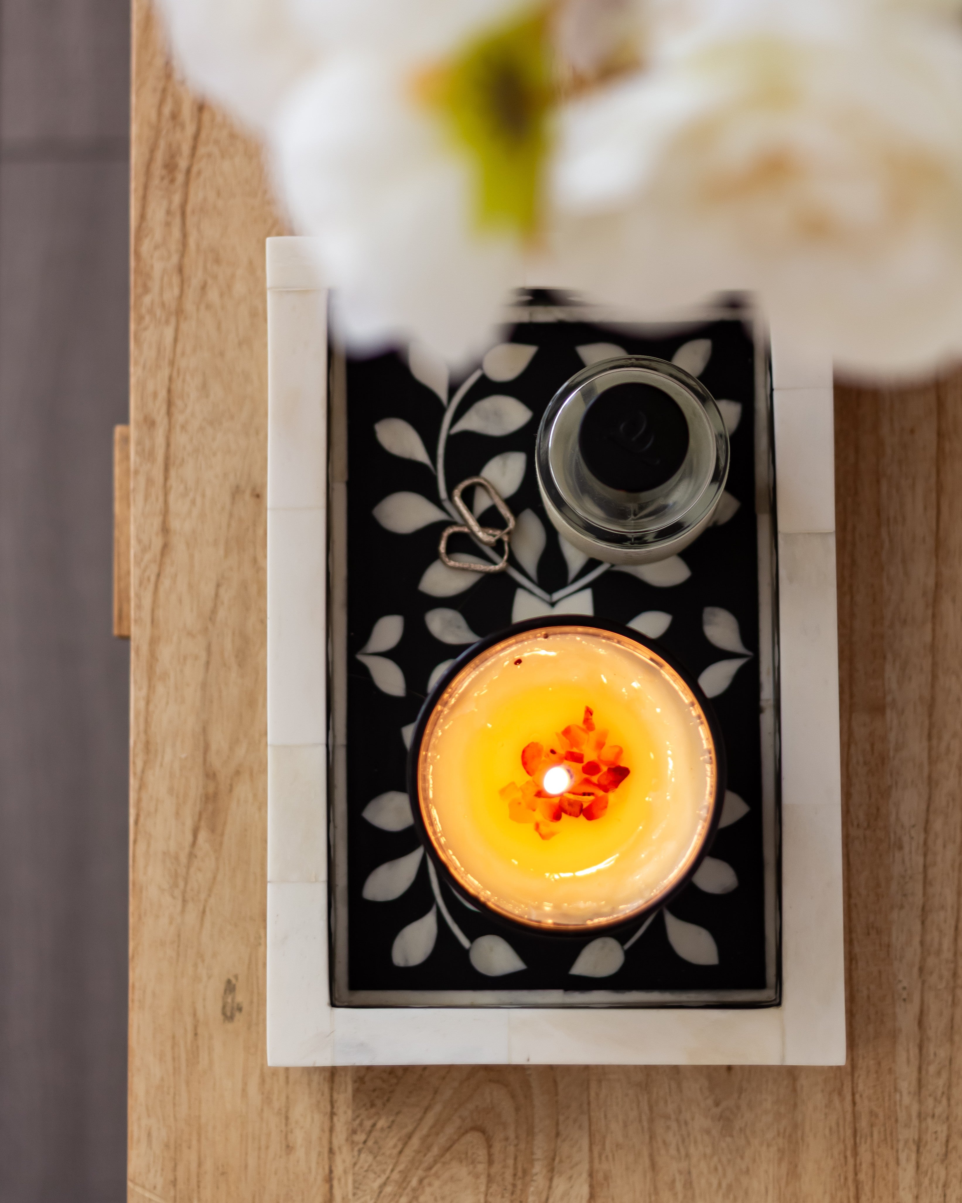 Bone Inlay Mini Tray : Floral : Black