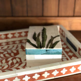 Bone Inlay Rectangular Tray : Floral : Orange