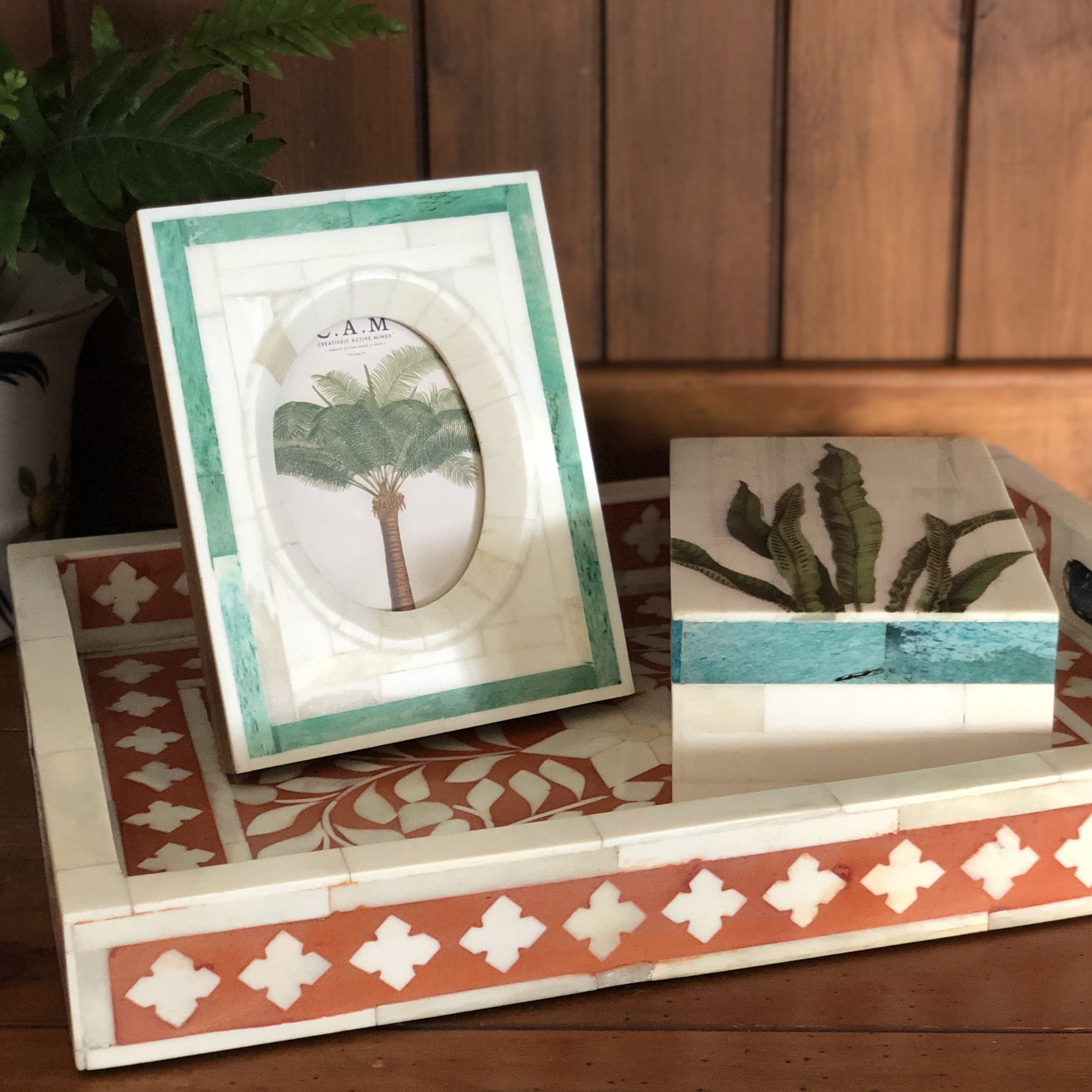 Bone Picture Frame : Green Trim
