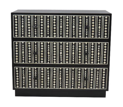 Bone Inlay 3 Drawer Chest : Delta : Black