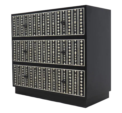 Bone Inlay 3 Drawer Chest : Delta : Black