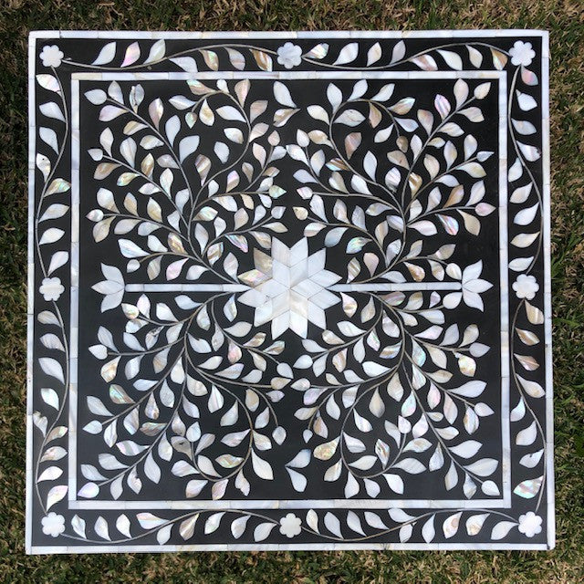 Mother of Pearl Inlay 3 Drawer Bedside Chest in Black