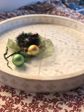 Bone Inlay Round Tray : Floral : White
