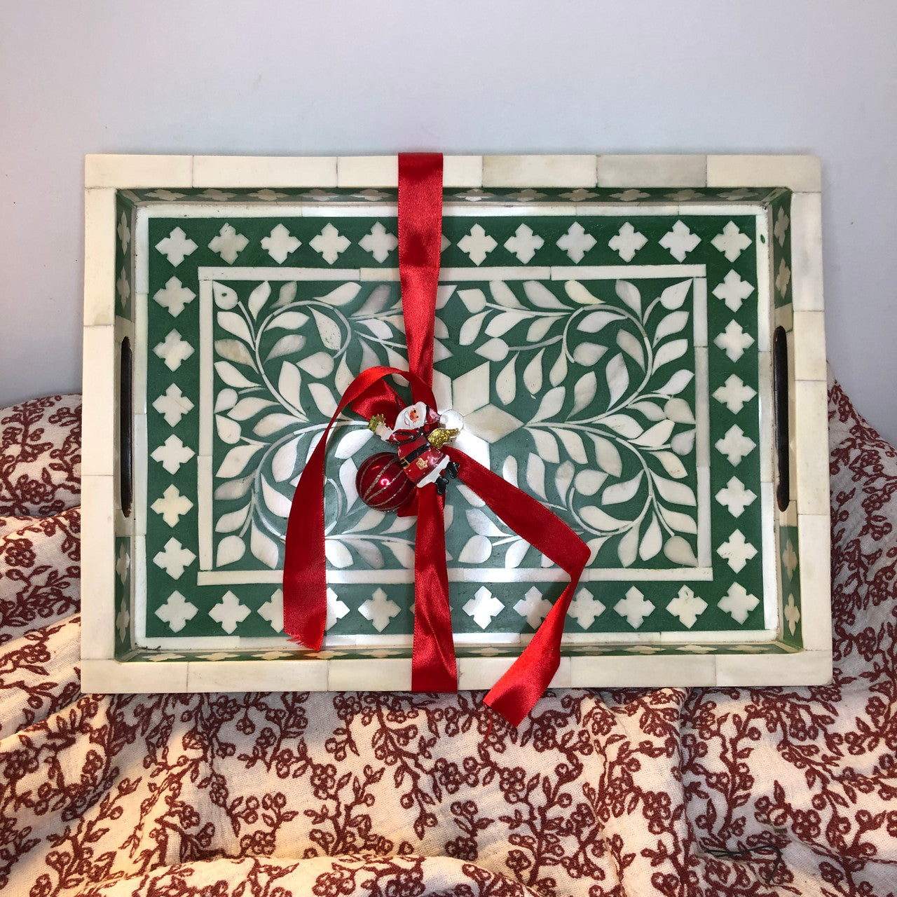 Bone Inlay Rectangular Tray : Floral : Hunter