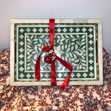 Bone Inlay Rectangular Tray : Floral : Hunter