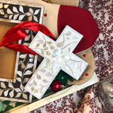 Mother of Pearl Small Cross : Floral : White