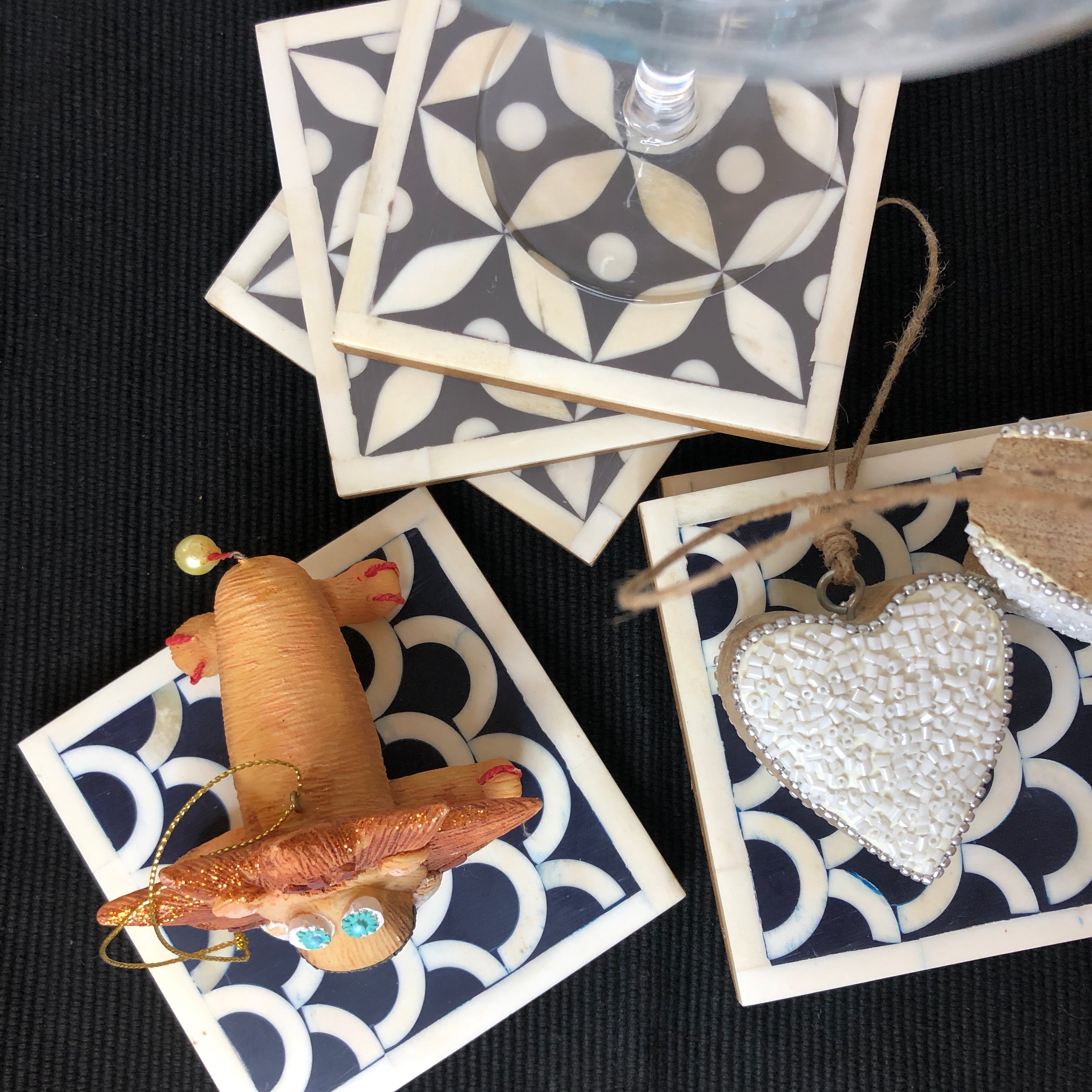 Bone Inlay Coasters (4) : Starburst : Charcoal