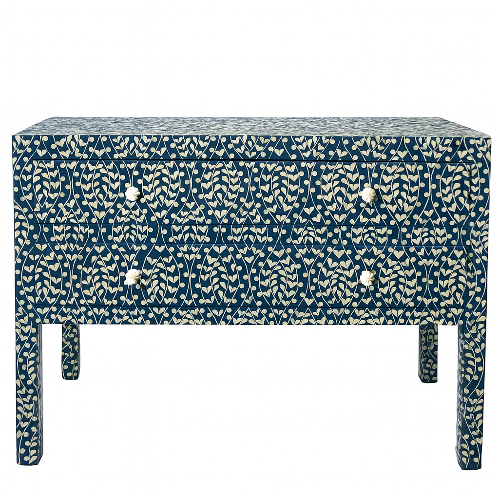 Bone Inlay 2 Drawer Chest : Hearts : Teal
