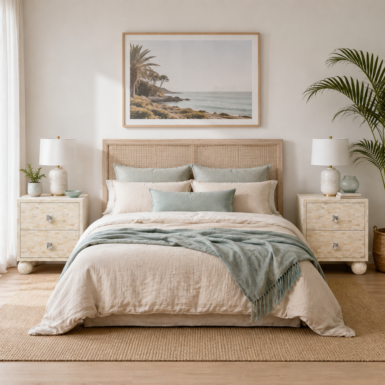 Bone Inlay 2 Drawer Bedside Table with Ball Feet : Stripe : White