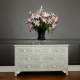 Bone Inlay 7 Drawer Chest : Floral : Grey