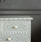 Bone Inlay 4 Drawer Chest : Floral : Dove Grey