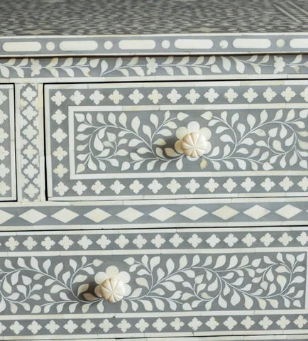 Bone Inlay 4 Drawer Chest : Floral : Dove Grey