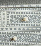 Bone Inlay 4 Drawer Chest : Floral : Dove Grey