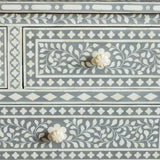 Bone Inlay Bedroom Suite : Floral : Grey (1 Chest & 2 Bedsides)