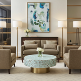 Mother of Pearl Inlay Round Coffee Table : Lady's Bedstraw : Jade Green