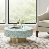Mother of Pearl Inlay Round Coffee Table : Lady's Bedstraw : Jade Green