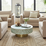 Mother of Pearl Inlay Round Coffee Table : Lady's Bedstraw : Jade Green
