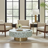 Mother of Pearl Inlay Round Coffee Table : Lady's Bedstraw : Jade Green