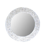 Mother of Pearl Inlay Round Mirror : Floral : White