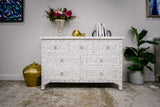 Mother of Pearl Inlay 7 Drawer Chest : Floral : White