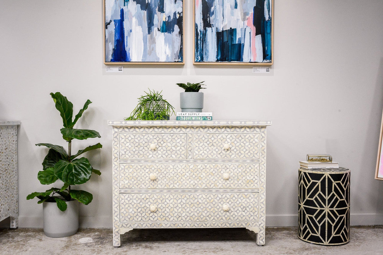 Bone Inlay 4 Drawer Chest : Starburst : Grey