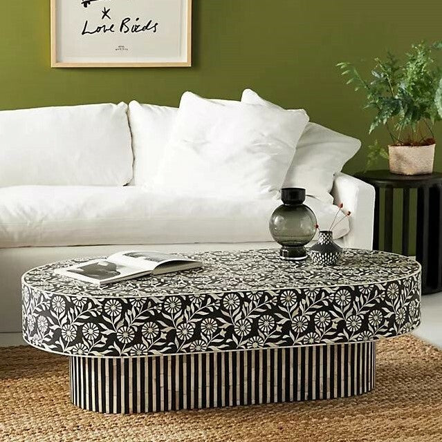 Bone Inlay Rectangular Coffee Table : Marguerite : Black