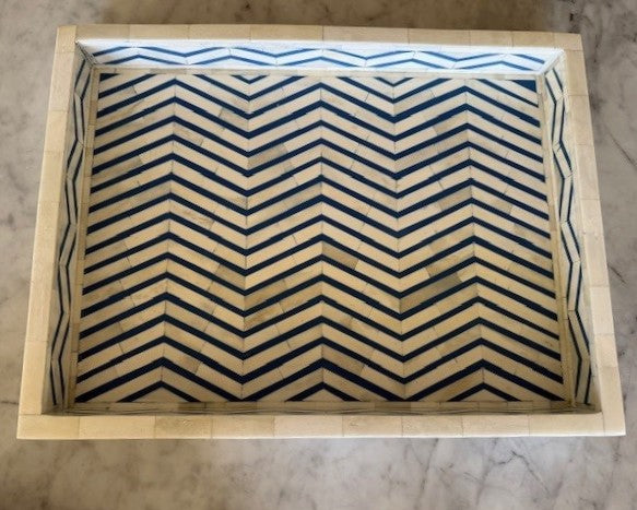 Bone Inlay Rectangular Tray : Zig Zag : Royal Blue