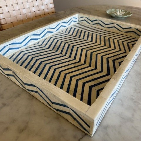 Bone Inlay Rectangular Tray : Zig Zag : Royal Blue