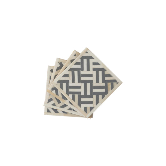 Bone Inlay Coasters (4) : Herringbone : Grey