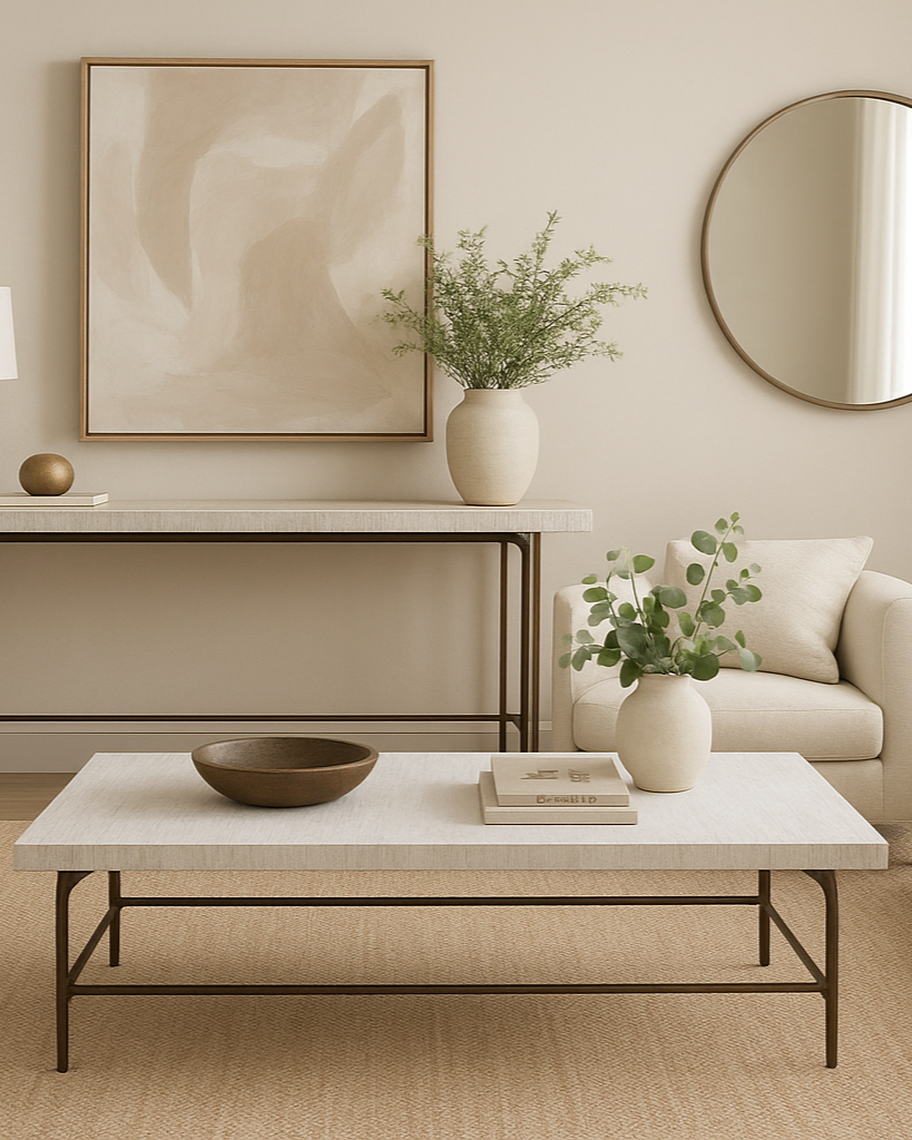 Bone Inlay Coffee Table wtih Antique Brass Legs : Pinstripe : Charcoal