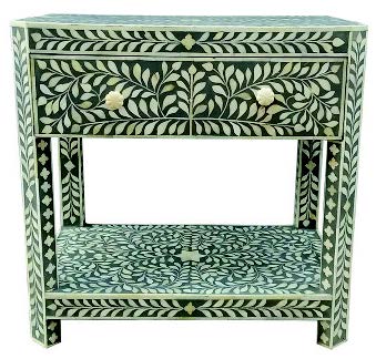 Bone Inlay Bedroom Suite : Floral : Grey (1 Chest & 2 Bedsides)