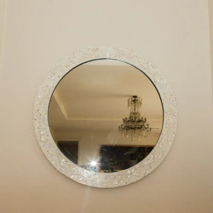 Mother of Pearl Inlay Round Mirror : Floral : White