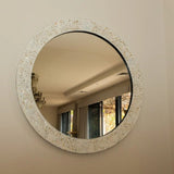Mother of Pearl Inlay Round Mirror : Floral : White