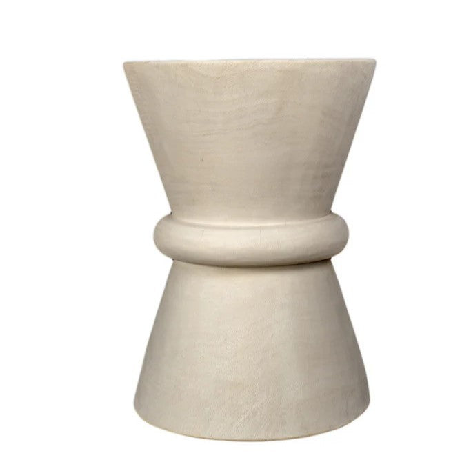 Hourglass Timber Sculptural Stool or Side Table : White Wash
