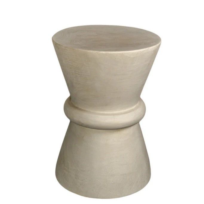 Hourglass Timber Sculptural Stool or Side Table : White Wash