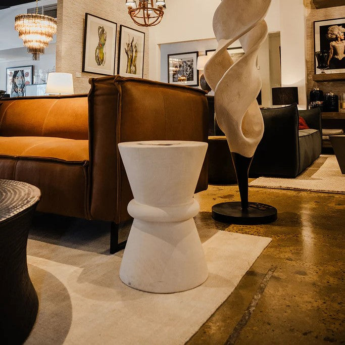 Hourglass Timber Sculptural Stool or Side Table : White Wash