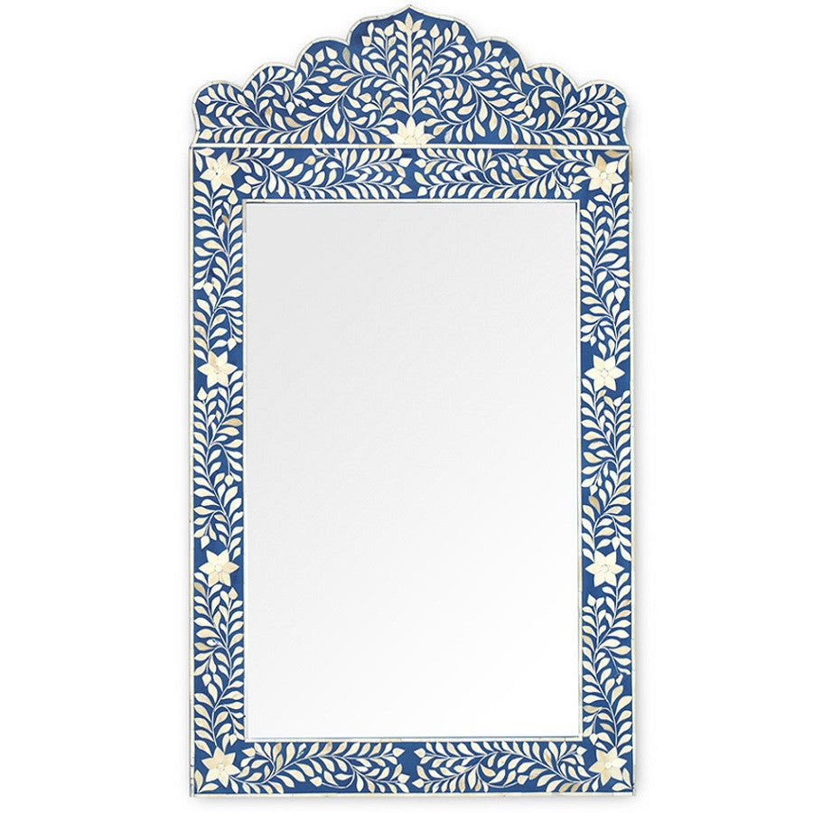 Bone Inlay Crested Mirror : Floral : Blue