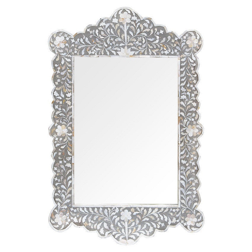 Mother of Pearl Inlay Scalloped Mirror : Grey