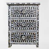 Mother of Pearl Inlay 3 Drawer Bedside Chest : Floral : Black