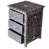 Mother of Pearl Inlay 3 Drawer Bedside Chest in Black