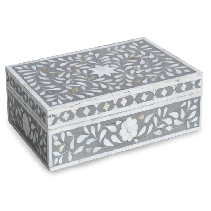 Mother of Pearl Inlay Large Box : Floral : Grey