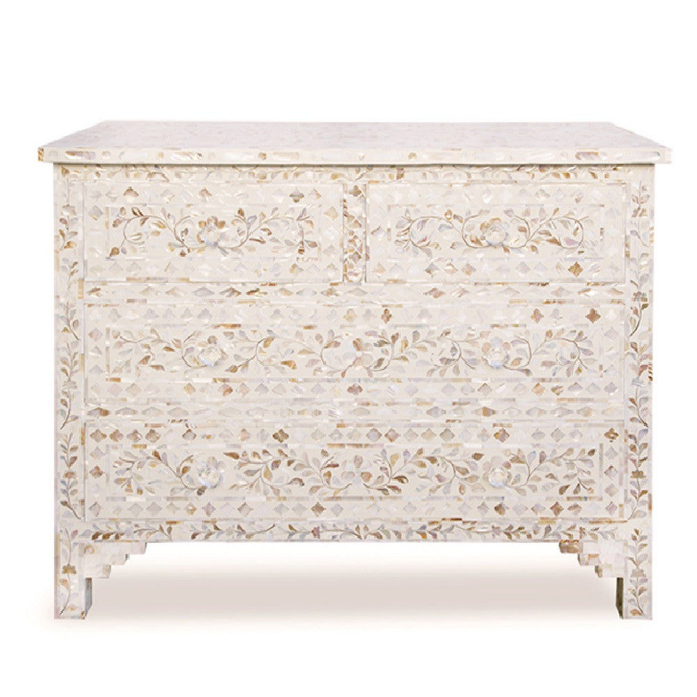 Mother of Pearl Inlay 4 Drawer Chest : White