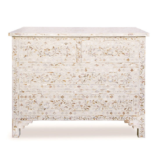 Mother of Pearl Inlay 4 Drawer Chest : White