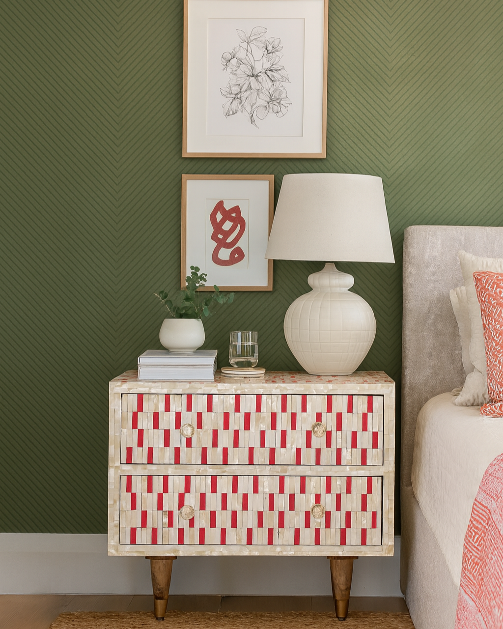 Mother of Pearl Inlay 2 Drawer Bedside : Morse : Fuchsia